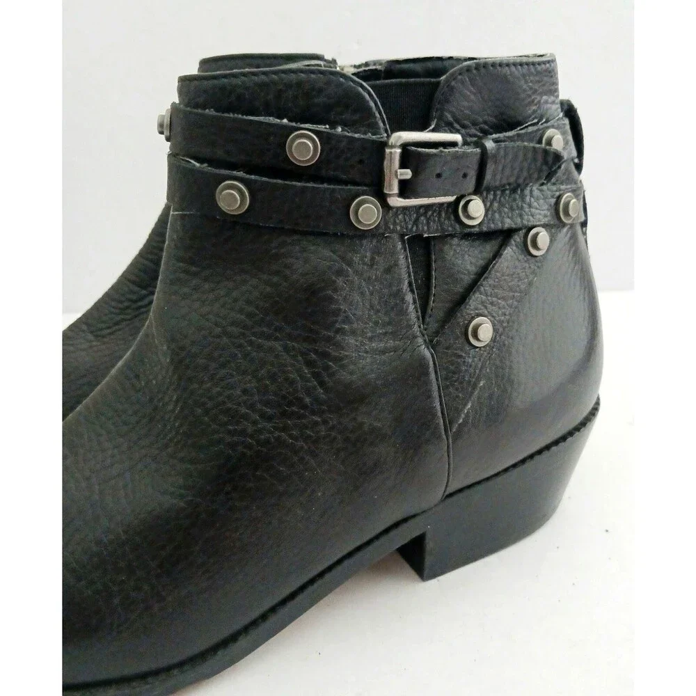 Halogen Lidia Blk Leather Moto Ankle Boot Studded Harness Buckle Strap Sz 8 - Picture 7 of 14